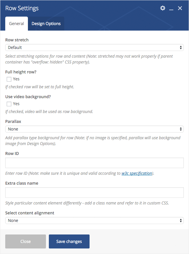 Row Settings