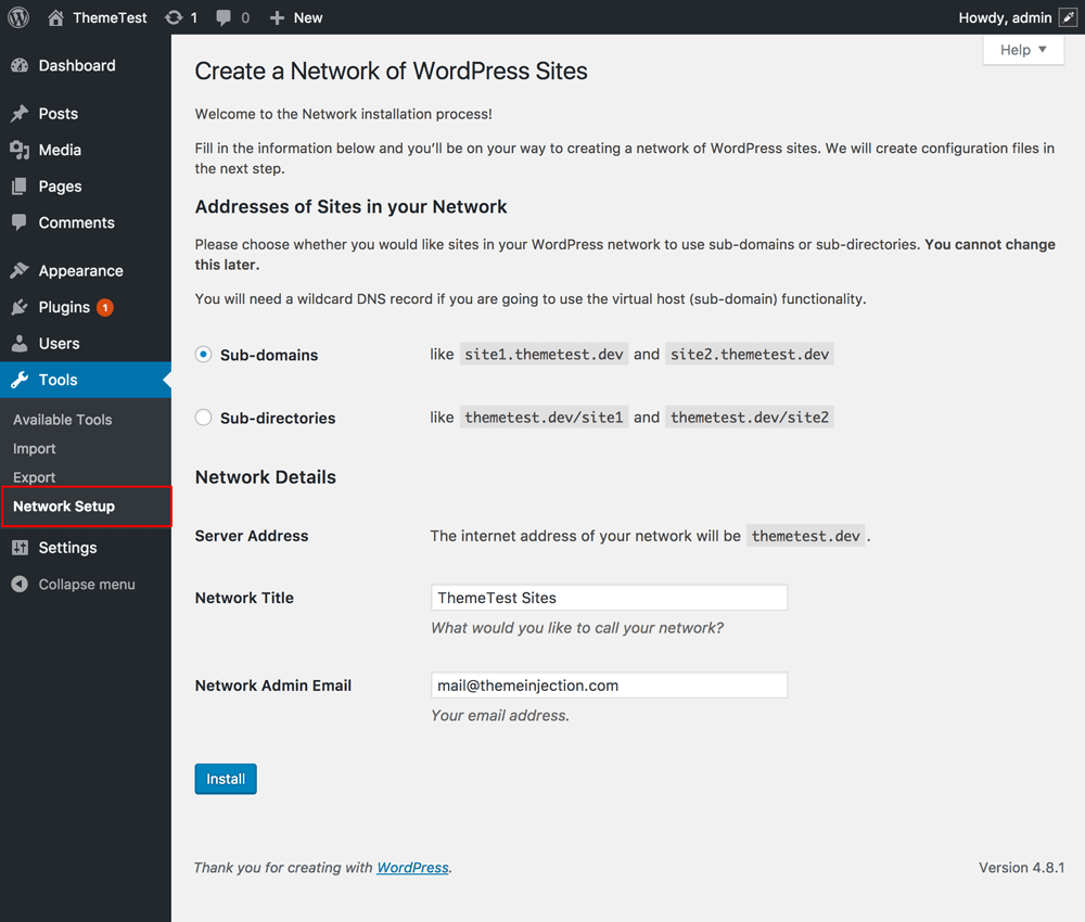 Wordpress Network Setup